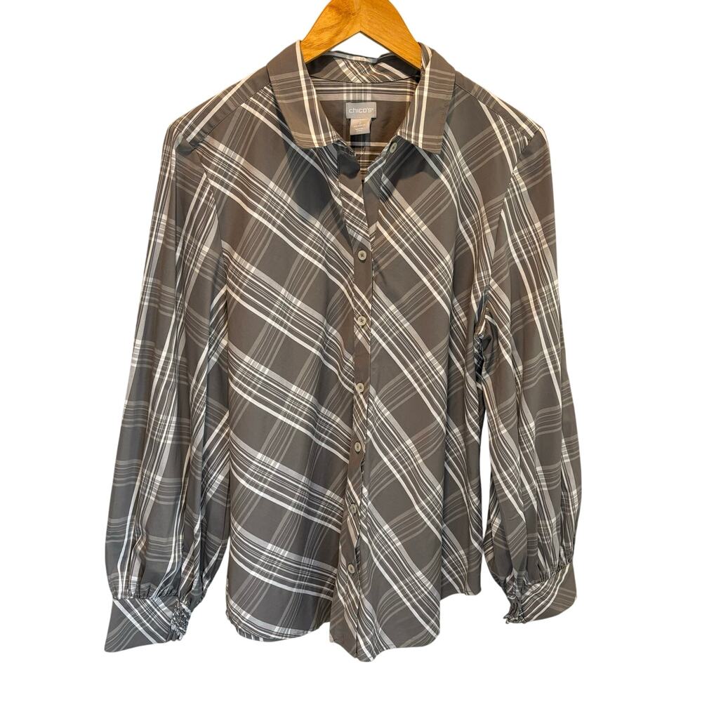 Chico's Plaid Balloon Sleeve Button Down Shirt - size 2 (US 12)